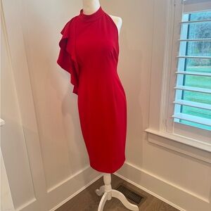 Adrianna Papell One Shoulder Ruffle Red Dress